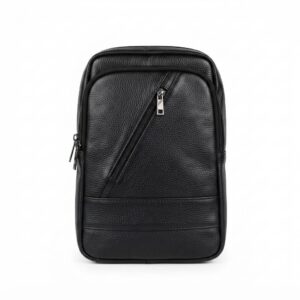 Black Leather Sling Bag – Diagonal Zip Crossbody for Men