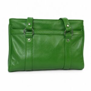 Green Leather Handbag – Structured Dual-Handle Shoulder Bag