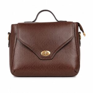 Brown Textured Leather Crossbody Bag – Gold Turn-Lock Handbag