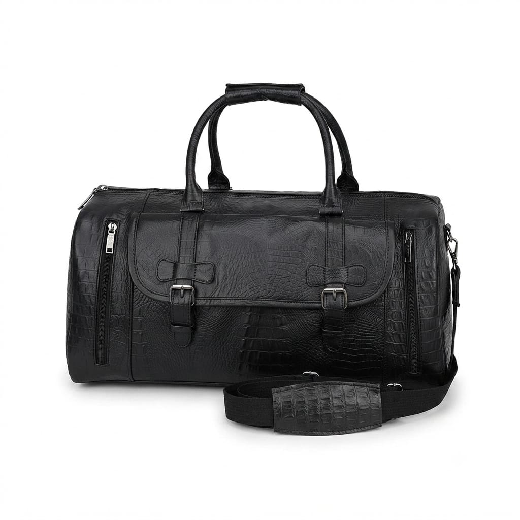 croc embossed travel duffel bag weekender bag with shoulder strap