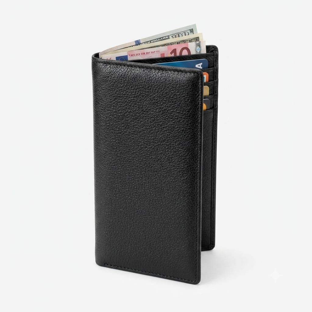 slim bifold wallet with card slots men's long leather wallet