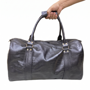Black Crocodile-Patterned Leather Duffle Bag