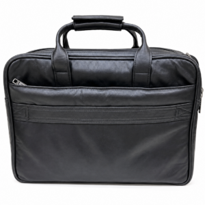 Black Genuine Cow Leather Expandable Briefcase with Lock