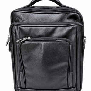 Black Genuine Cow Leather Backpack with Carabiner Zip Pockets