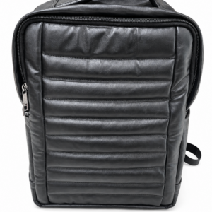 Genuine Black Leather Quilted Backpack – Padded Mesh Strap Travel Bag for Men