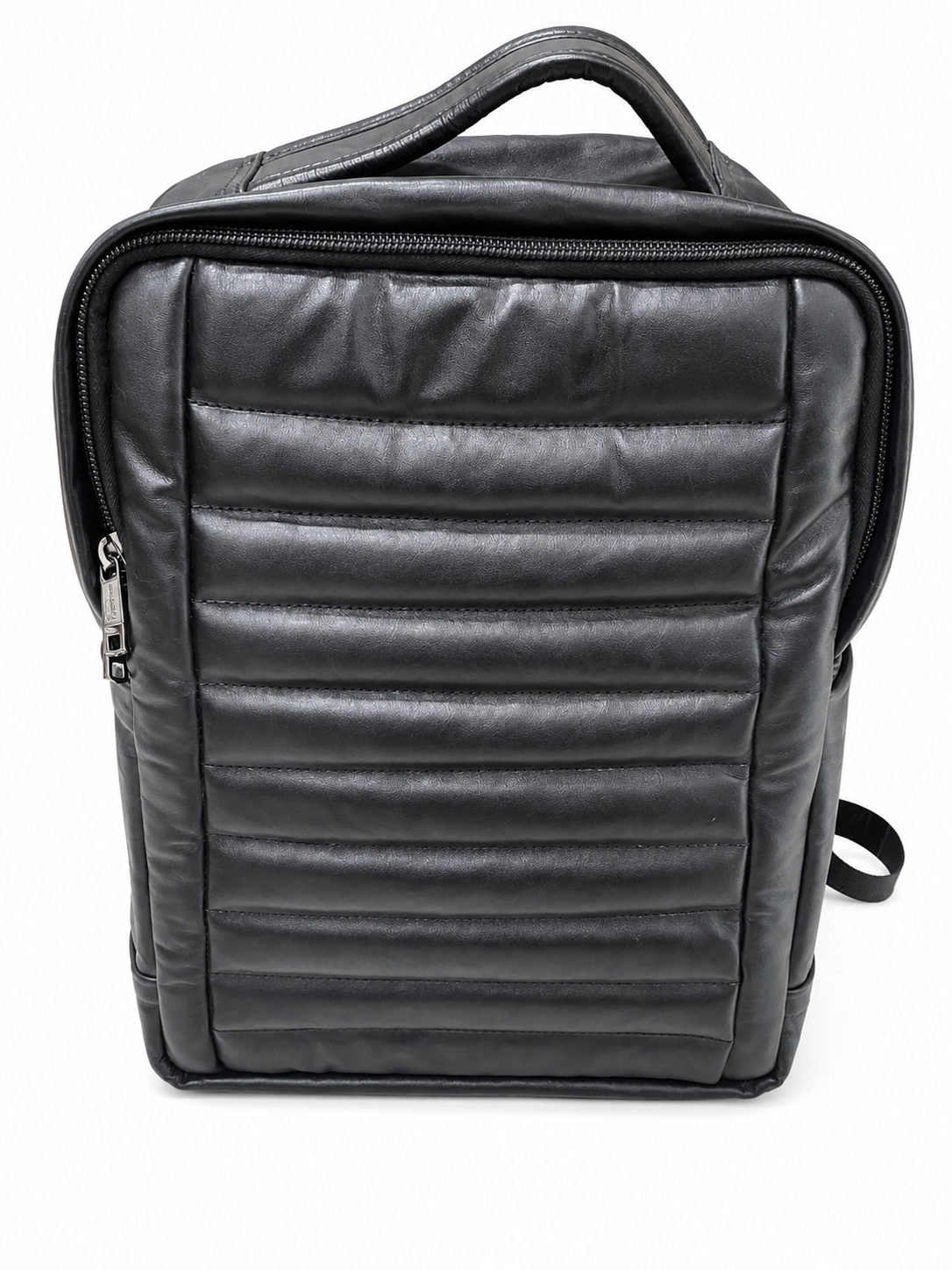 Genuine Black Leather Quilted Backpack – Padded Mesh Strap Travel Bag for Men