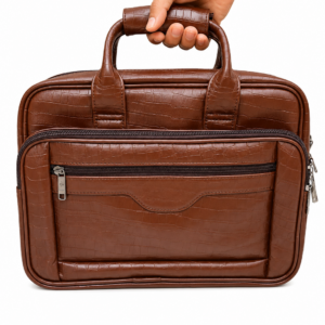 Large Tan Crocodile Print Leather Office Bag