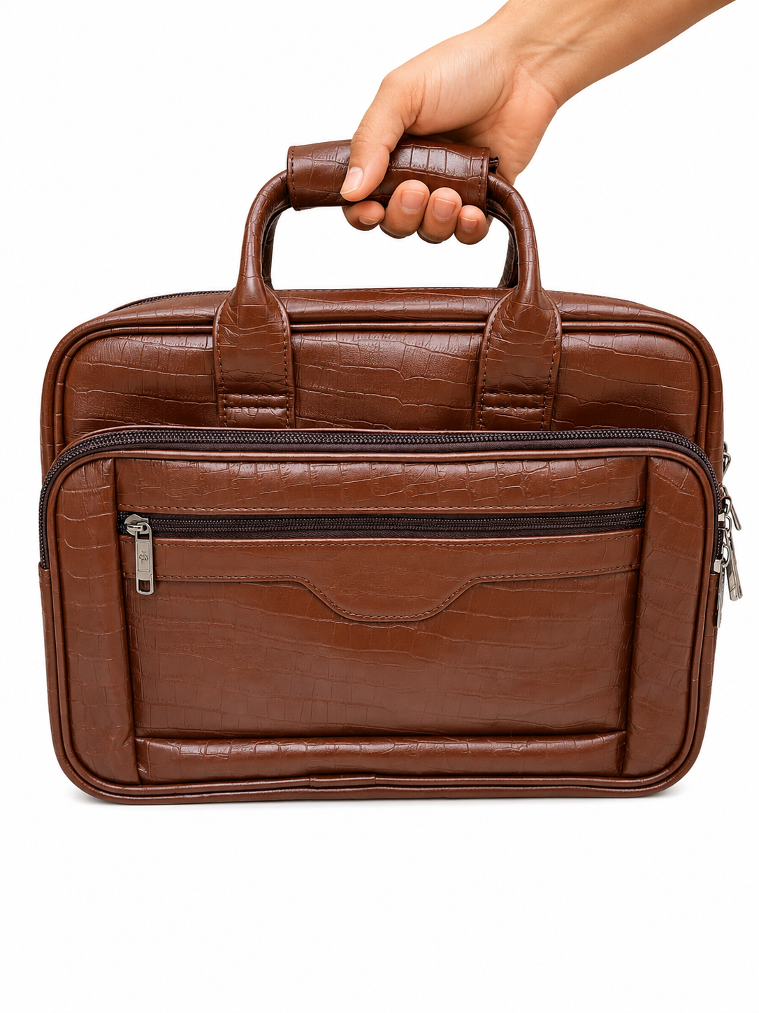 Large Tan Crocodile Print Leather Office Bag Large Tan Crocodile Print Leather Office Bag