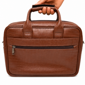 Large Tan Crocodile Print Leather Office Bag
