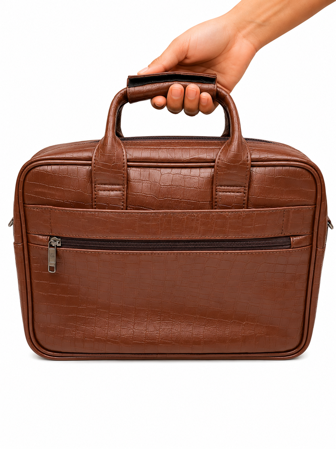 Large Tan Crocodile Print Leather Office Bag Large Tan Crocodile Print Leather Office Bag