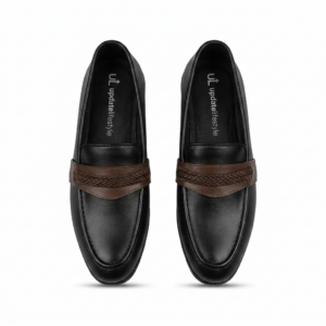 Genuine Cow Leather Loafers with Braided Brown Strap