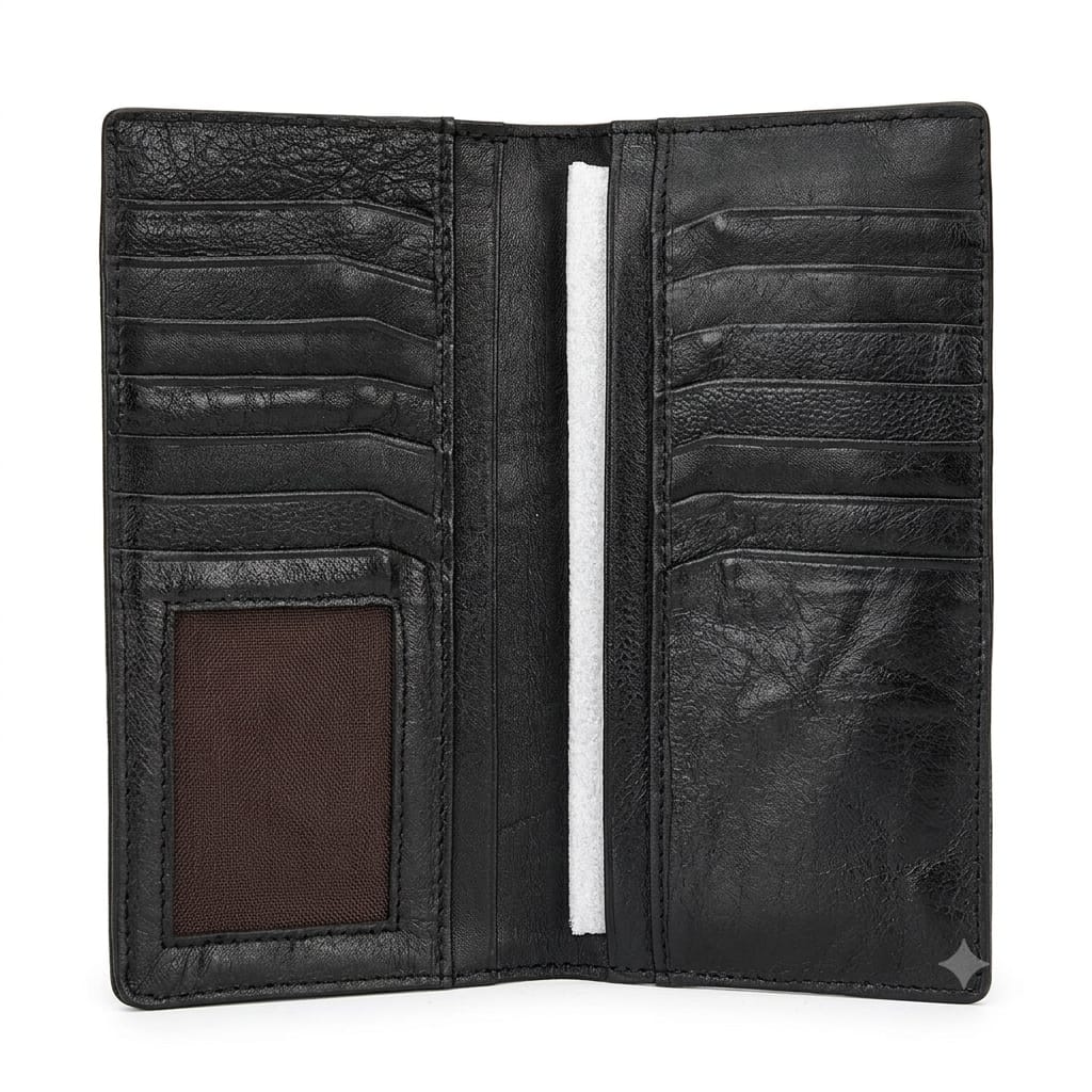 black leather long wallet with card slots leather wallet with ID window