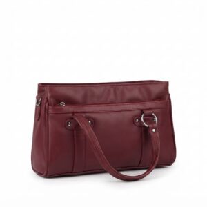 Maroon Leather Handbag – Structured Dual-Handle Shoulder Bag