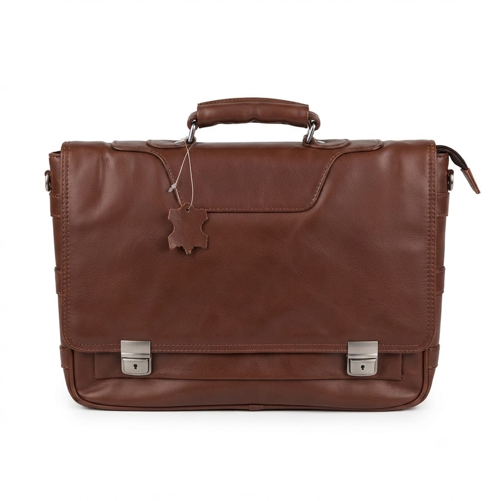 Genuine Cow Leather Briefcase with Dual Lock Buckles – Executive Bag