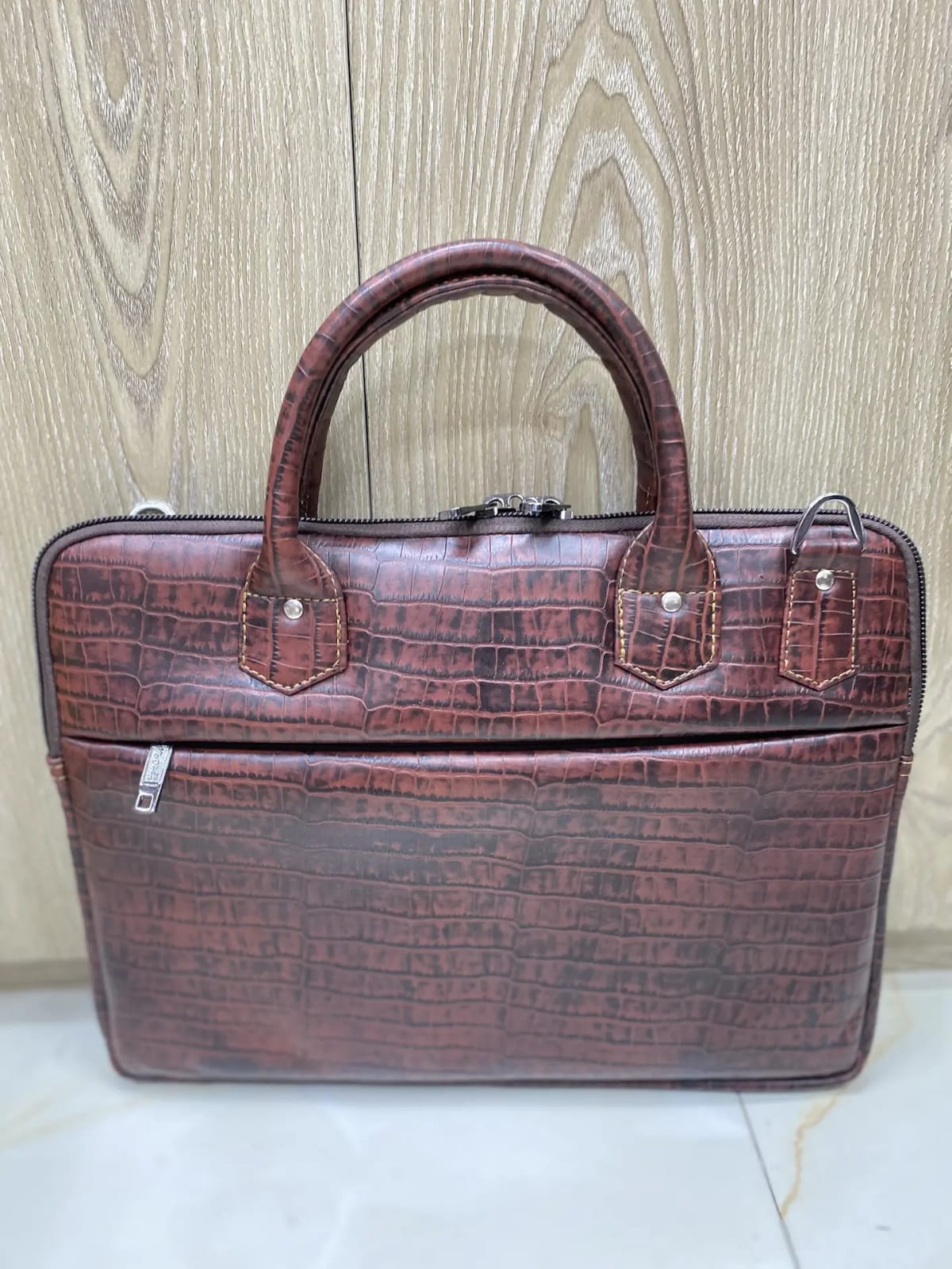 oxblood crocodile print laptop bag genuine cow leather office briefcase