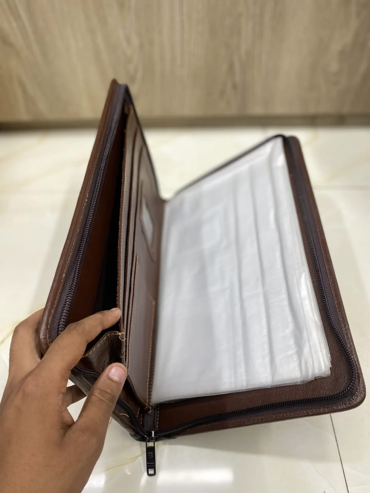 genuine leather file organizer with handle Executive Leather Zip Portfolio with Handle