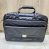 Extra-Large Black Leather Office Bag for Men Wide Black Leather Laptop Briefcase with Buckle Lock