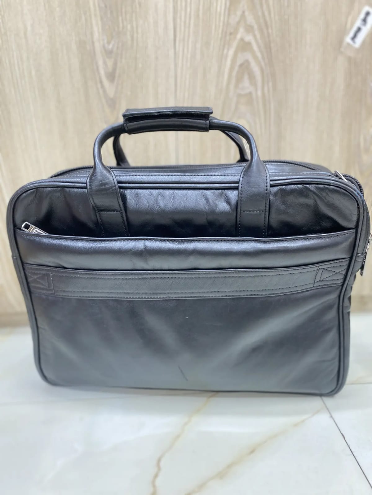 large leather laptop bag for men black genuine cow leather office bag with buckle