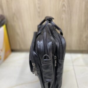 black leather expandable briefcase with lock