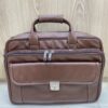 Wide Brown Leather Laptop Briefcase with Buckle Lock Extra-Large Brown Leather Office Bag for Men
