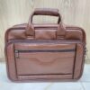 Wide Tan Leather Laptop Briefcase with Multi-Zip Compartments Large Tan Crocodile Print Leather Office Bag
