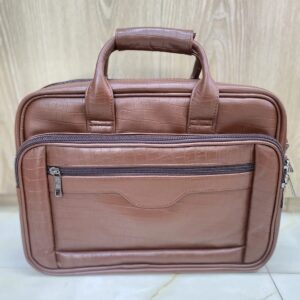 Large Tan Crocodile Print Leather Office Bag