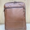 brown leather slim backpack for men minimal leather laptop backpack