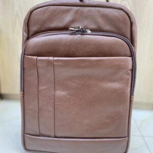 Brown Genuine Cow Leather Slim Backpack with Front Pocket