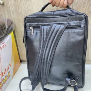 black leather backpack with zip pockets
