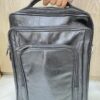 Black Leather Multi-Pocket Backpack for Men Structured Leather Backpack with Zip Hardware