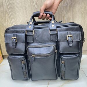 Tactical-Style Leather Laptop Bag for Men