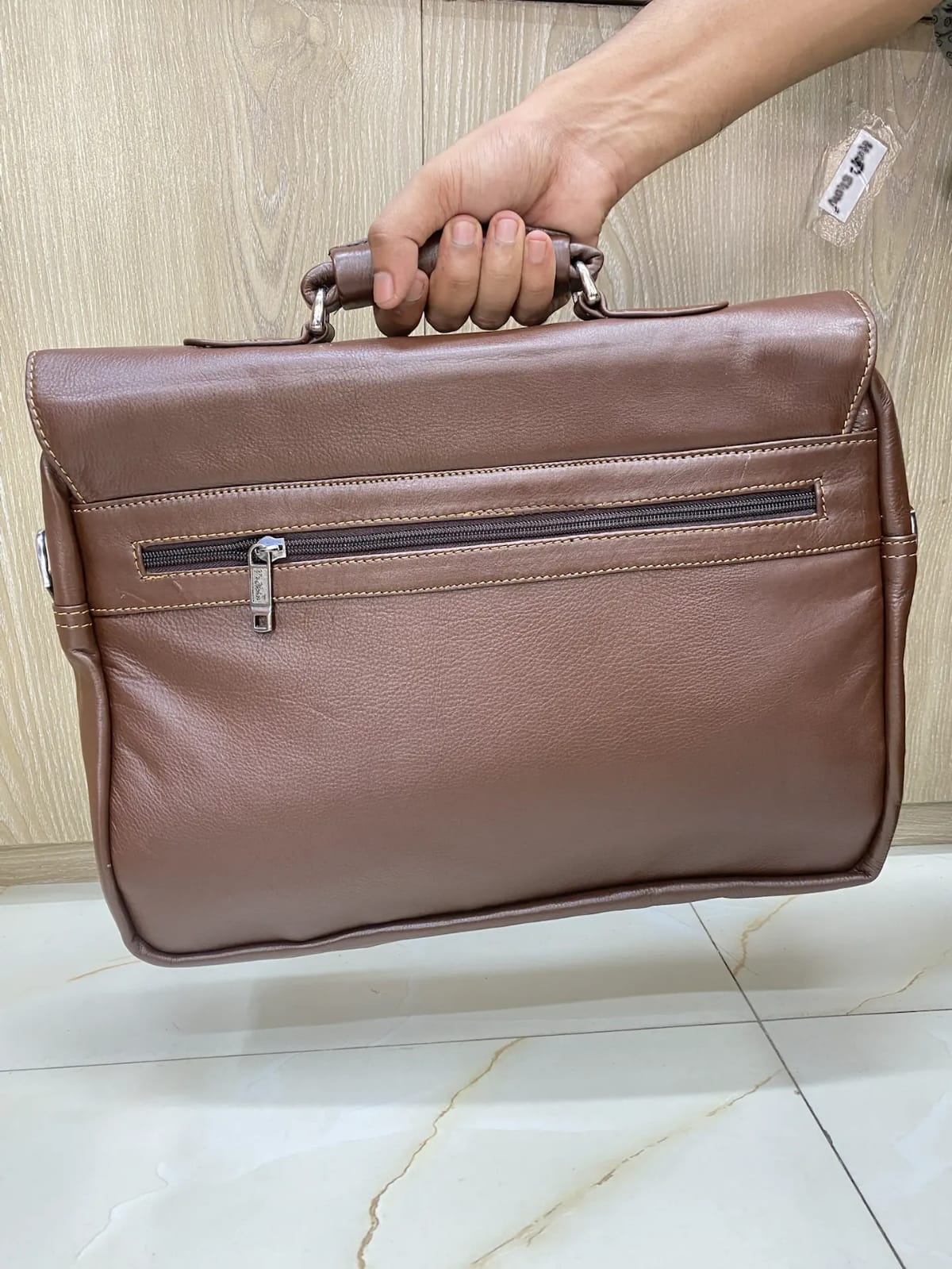 Brown Leather Office Bag with Dual Zip Compartments Brown Leather Office Bag with Dual Zip Compartments