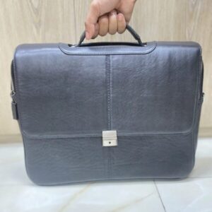 Genuine Black Leather Briefcase Bag – Slim Office Laptop Bag with Lock Closure for Men