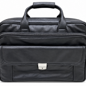 Black Genuine Cow Leather Expandable Briefcase with Lock