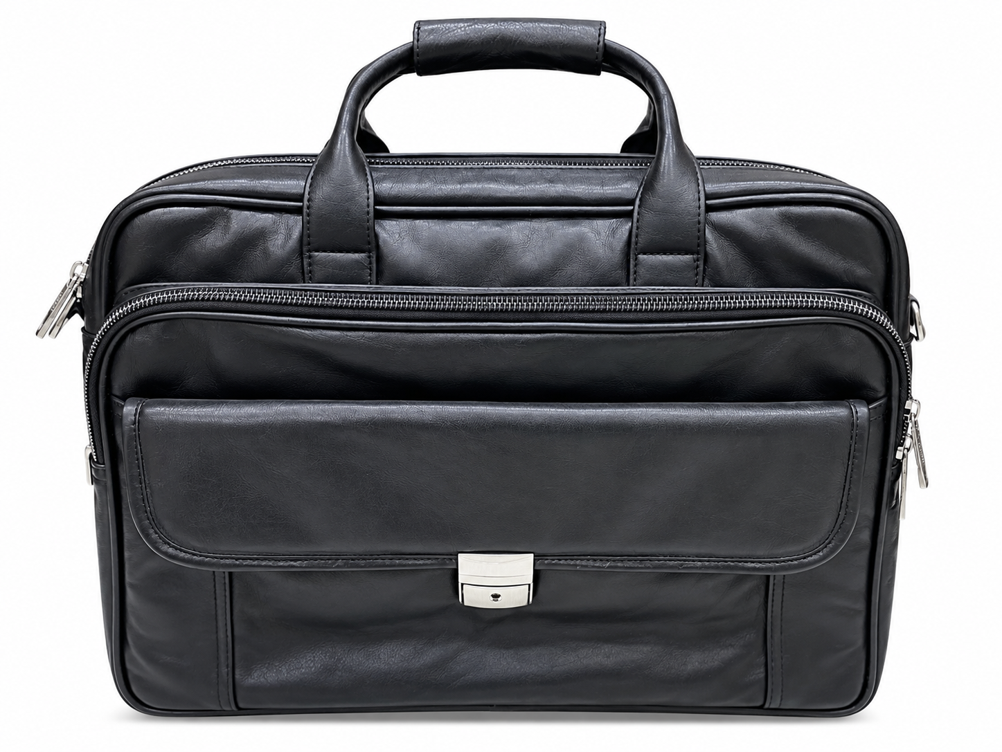 Black Genuine Cow Leather Expandable Briefcase with Lock Black Genuine Cow Leather Expandable Briefcase with Lock