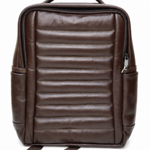 Brown Genuine Cow Leather Quilted Backpack with Padded Mesh Straps