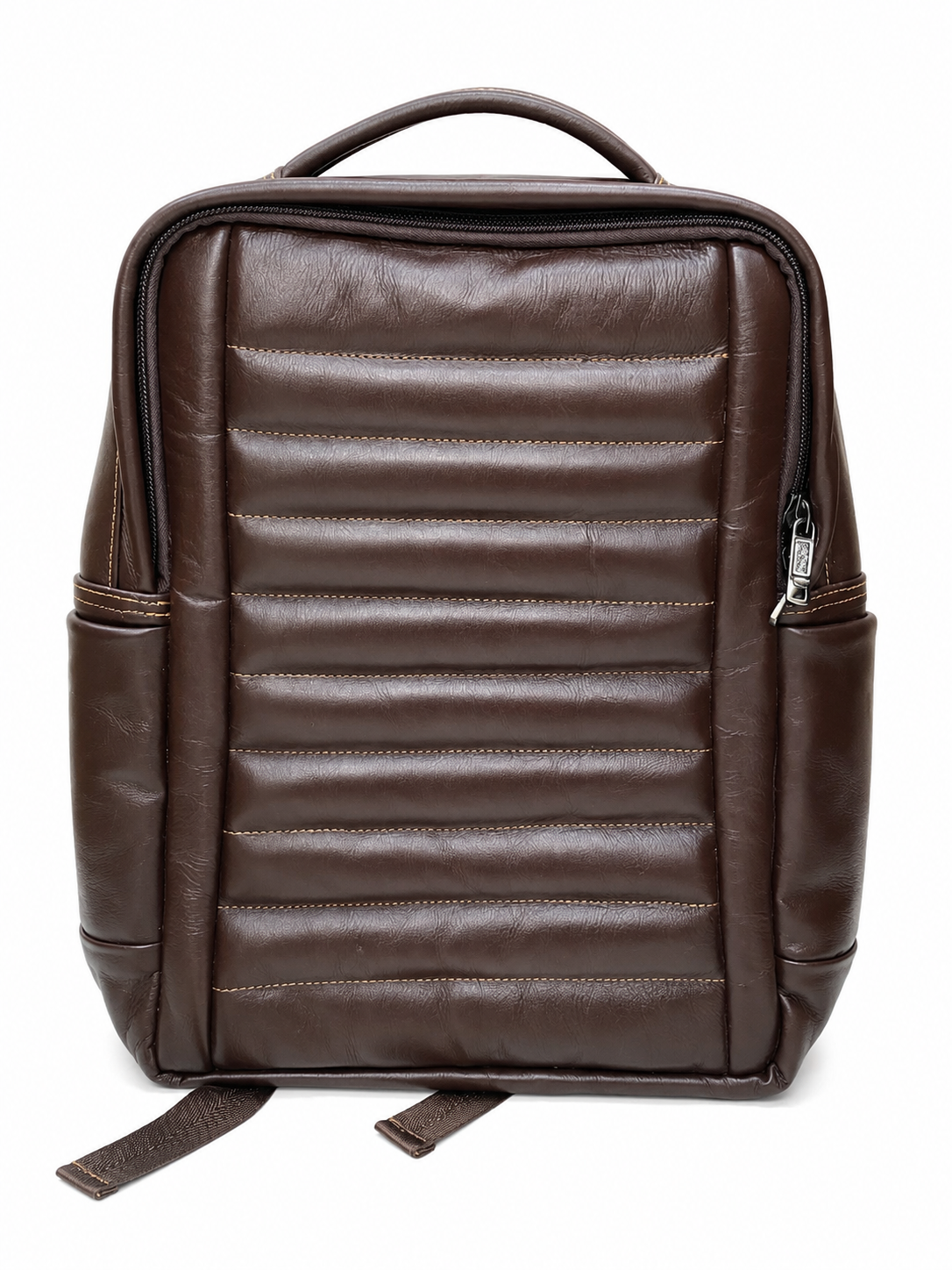 Brown Genuine Cow Leather Quilted Backpack with Padded Mesh Straps Brown Genuine Cow Leather Quilted Backpack with Padded Mesh Straps