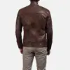 Dean brown leather biker jacket with snap-tab collar and brass zippers
