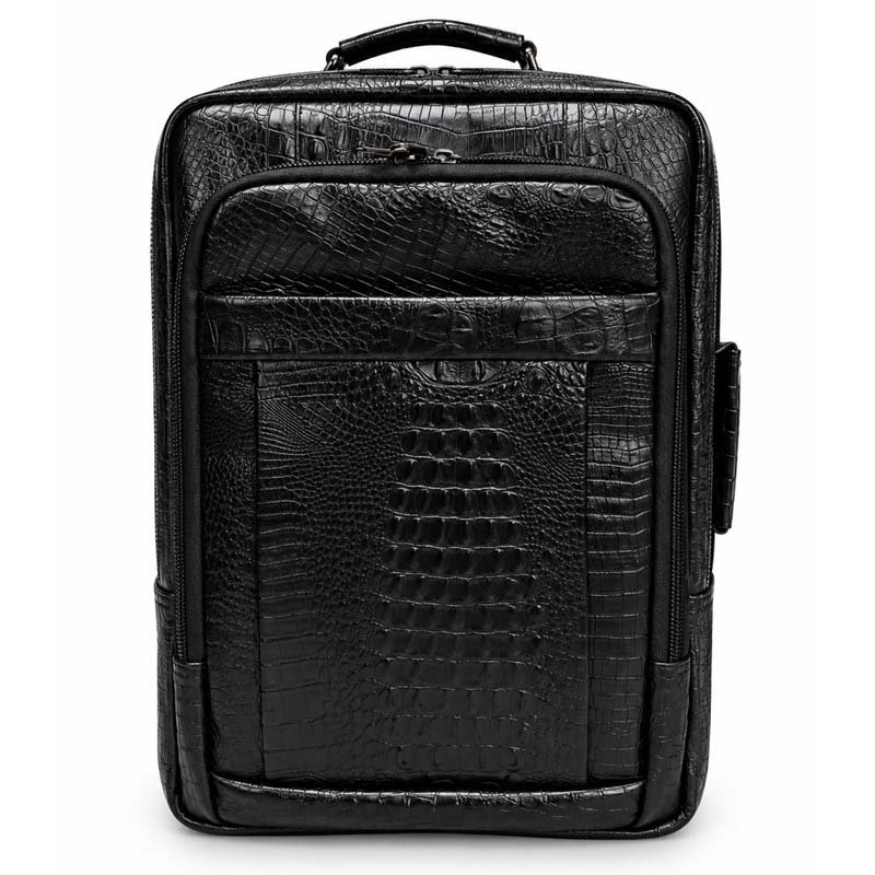 Glossy Black Crocodile Leather Backpack