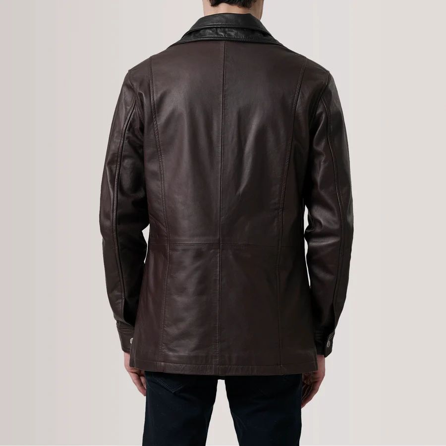 Men's Maroon Leather Coat | Stylish Long Leather Jacket