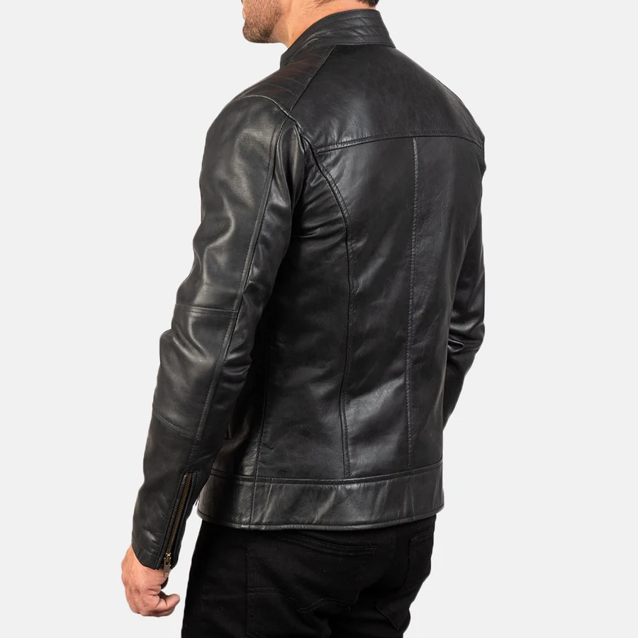 MMen's Dean Black Leather Biker Jacket Men's Dean Black Leather Biker Jacket