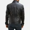 Men's black leather shirt jacket with western flap chest pockets and snap buttons